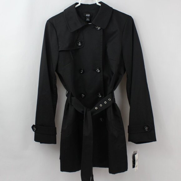 AGB Jackets & Blazers - AGB Elegant Black Trench Coat with Double-Breasted Design Size 10